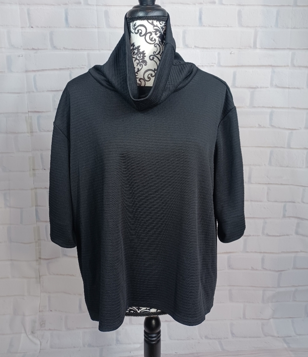 Diane Gilman women's 3/4 rolled sleeve textured cowl neck top size large b29